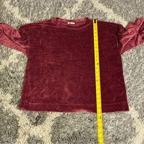 Garnet Hill Moonrise Velour Pullover Top Women Size S Red Wine 3/4 Sleeve Boxy - Picture 7 of 7